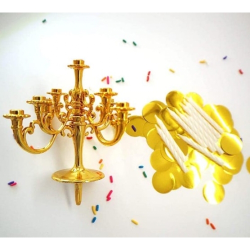 Świecznik dekoracja na tort urodziny złoty + świeczki